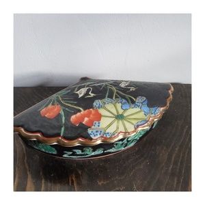 Vintage Porcelain Fan Shaped Box with Lid